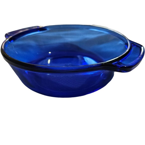 Vintage Anchor Hocking Essentials Cobalt Blue Casserole Bowl 2qt handles 9" - Picture 1 of 16